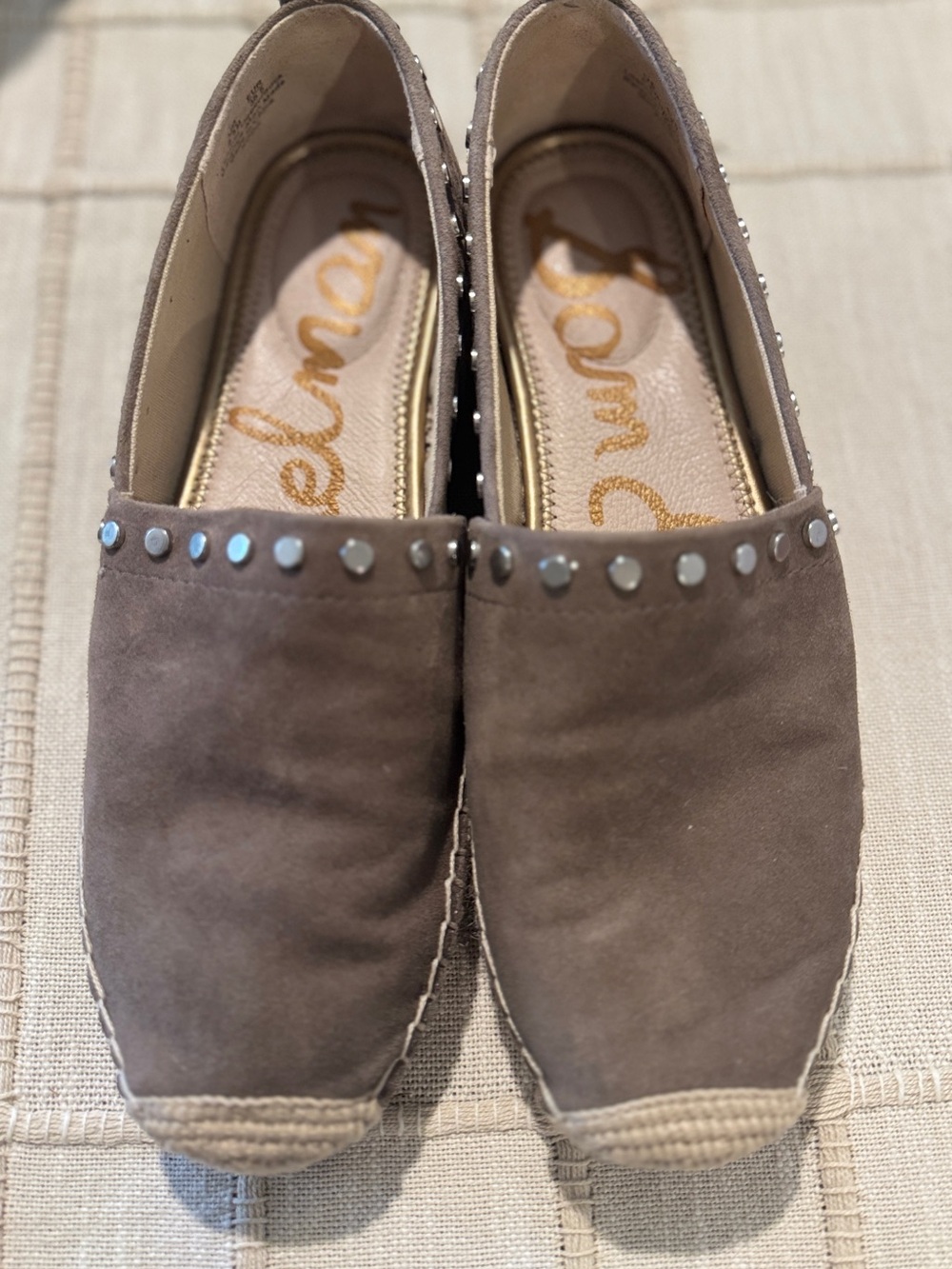 Sam Edelman Koda Suede Studded Espadrille Flats Brown Womens size 6 1/2